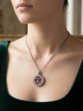 CHANEL Pendant Necklace with Pink Accents